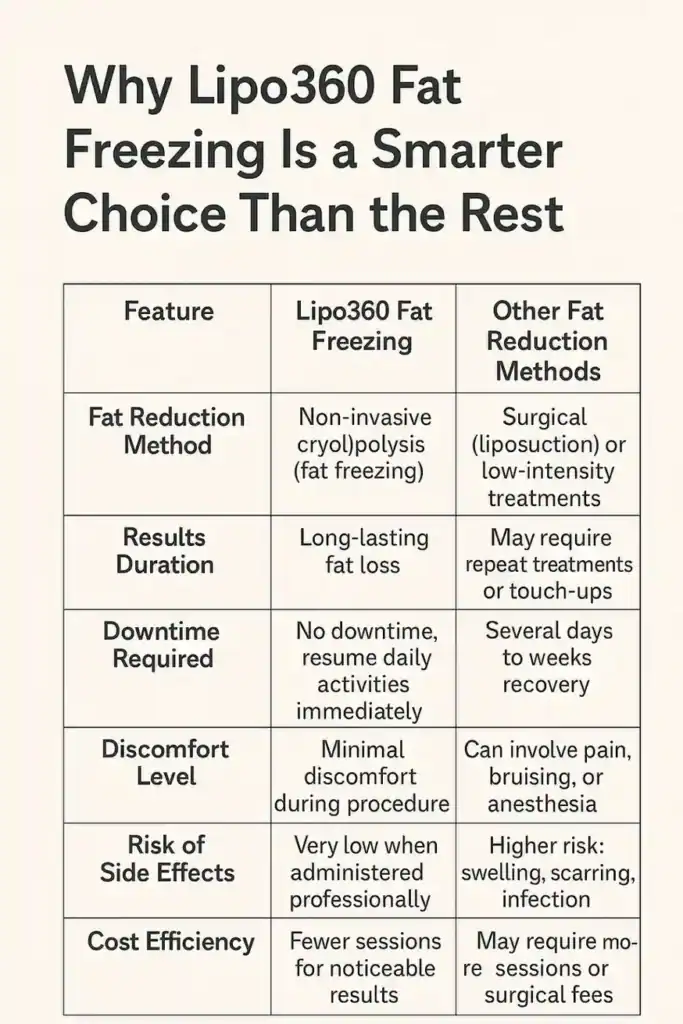 Is it possible to permanently freeze fat cells? 2 Table showing benefits of fat freezing to remove fat cells Dorset from Lipo 360