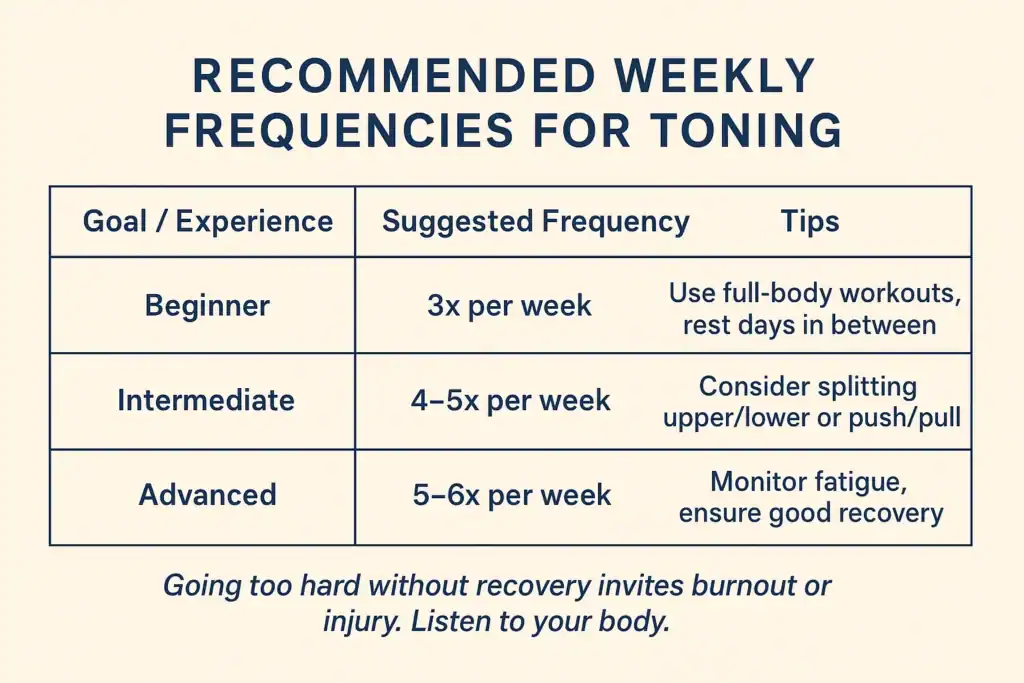 Achieving the Perfect Tone: How Often Should You Exercise for Results? 2 Graphic to show how often you should do exercise to help with toning Dorset